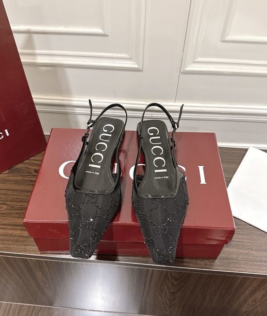 Gucci Rhinestone Mesh Flat Sandals with Buckle Closure