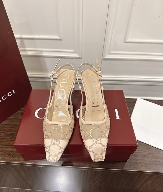 Gucci Rhinestone Mesh Stiletto Sandals with Buckle Closure
