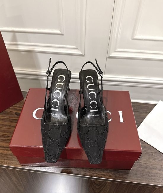 Gucci Rhinestone Mesh Stiletto Sandals with Buckle Closure