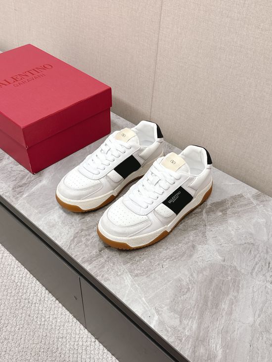 Valentino Stitched Leather Casual Sneakers Breathable Lining Comfortable Flexible Sole