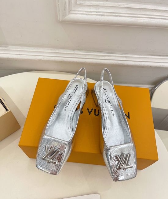 Louis Vuitton LV Square Low Heel Slingback Sandals Premium Leather Upper