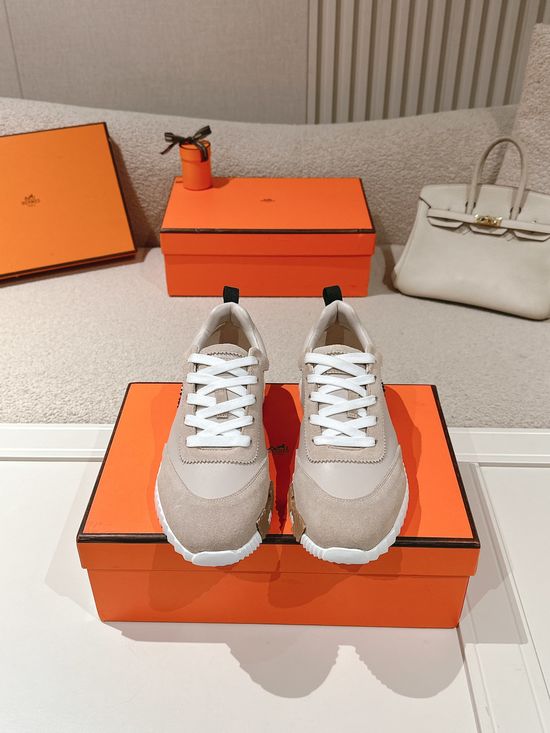 Hermes Classic Casual Comfortable Suede Canvas Chunky Sneakers