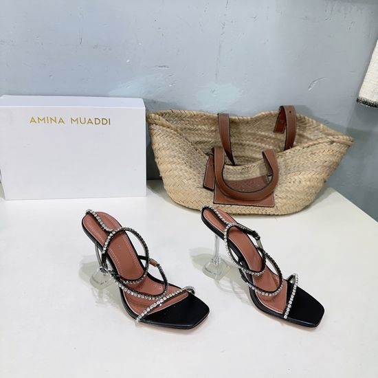 Ami Rhinestone Crystal Heel Slide Sandals Elegant Casual Shoes
