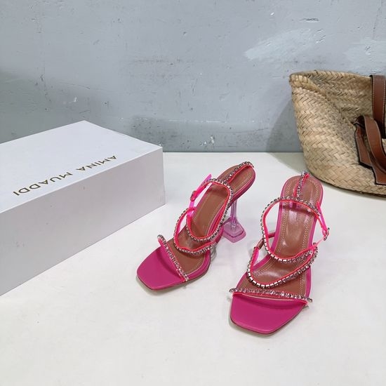 Ami Rhinestone Crystal Heel Slide Sandals Elegant Casual Shoes