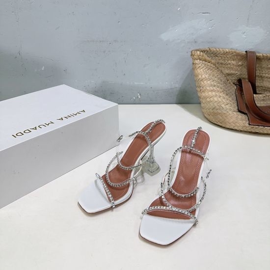 Ami Rhinestone Crystal Heel Slide Sandals Elegant Casual Shoes