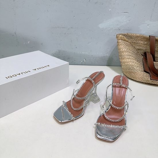 Ami Rhinestone Crystal Heel Slide Sandals Elegant Casual Shoes