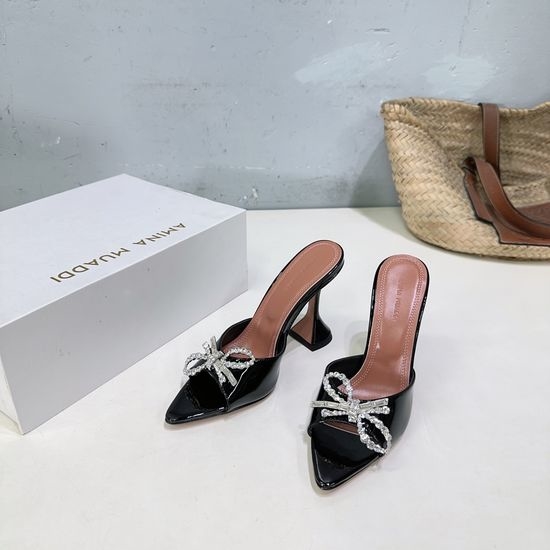 Ami Rhinestone Peep Toe Satin High Heel Slide Sandals