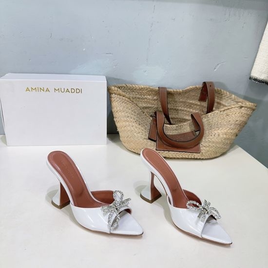 Ami Rhinestone Peep Toe Satin High Heel Slide Sandals