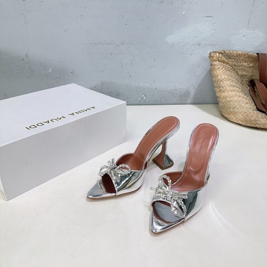 Ami Rhinestone Peep Toe Satin High Heel Slide Sandals