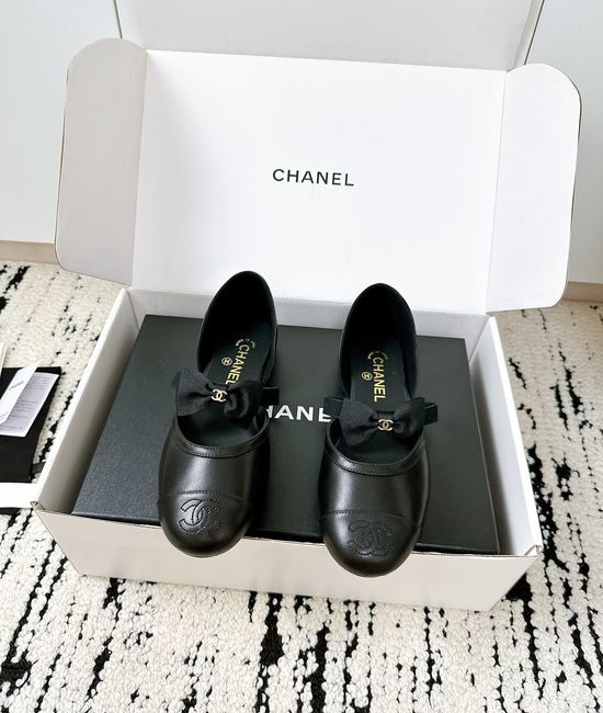 Chanel Bow Decor Mesh Silk Mary Jane Leather Shoes