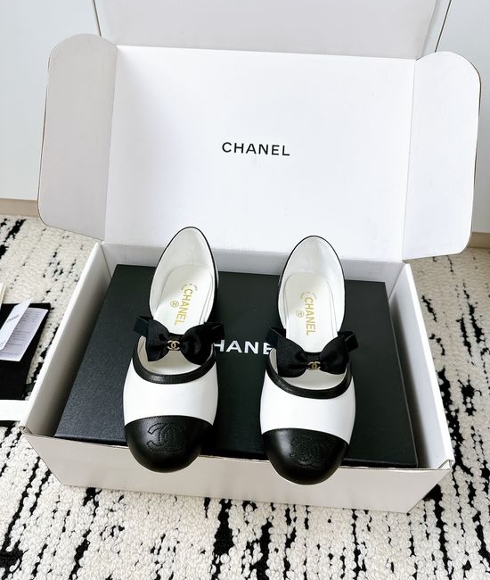 Chanel Bow Decor Mesh Silk Mary Jane Leather Shoes