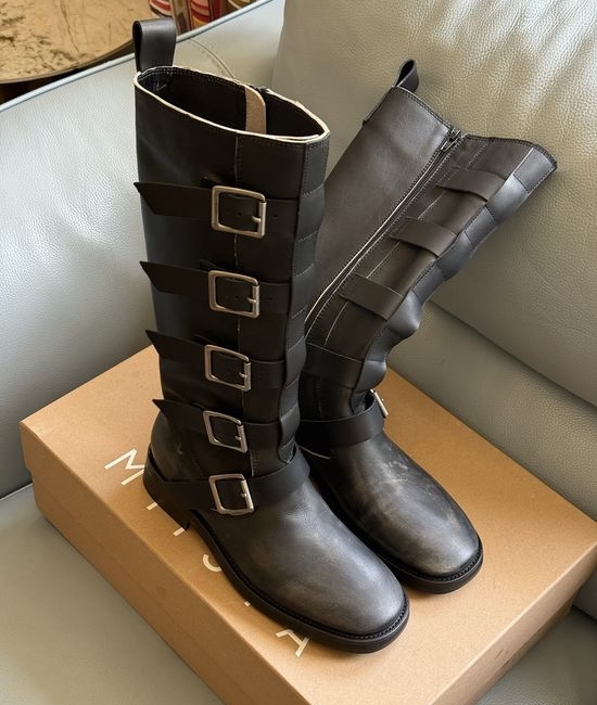 Miista Soft Leather Buckle Detail Slouchy Knee High Boots