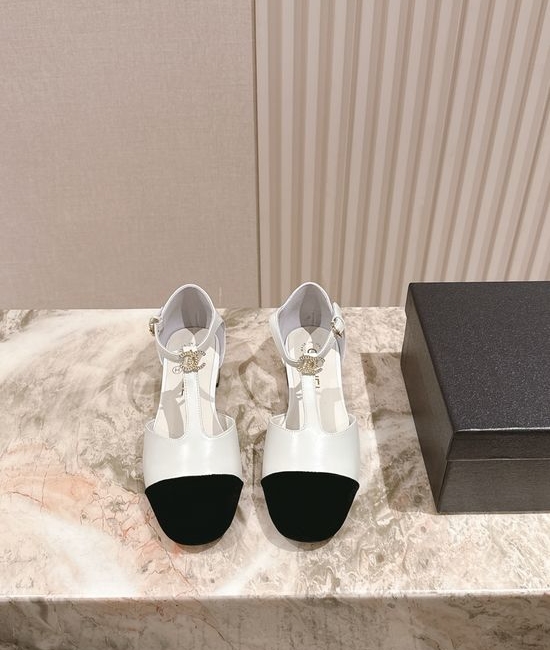 Chanel Pearl Accent Leather Mary Jane Comfort Heel Sandals