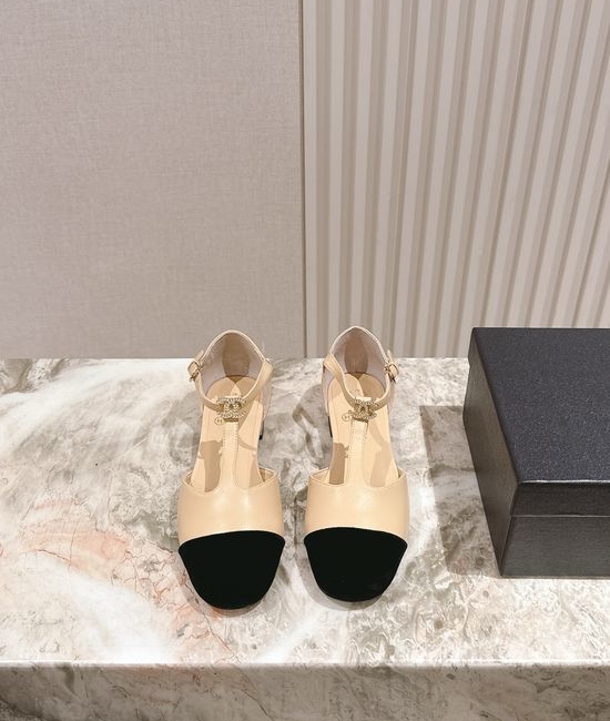 Chanel Pearl Accent Leather Mary Jane Comfort Heel Sandals