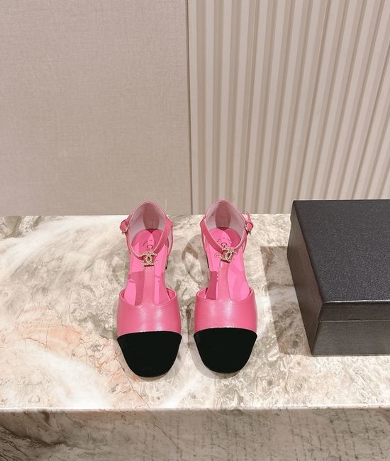 Chanel Pearl Accent Leather Mary Jane Comfort Heel Sandals