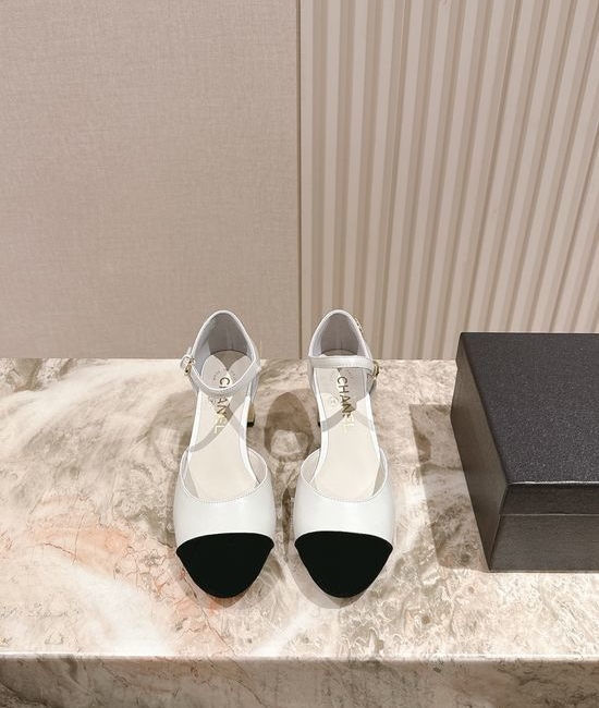 Chanel Pearl Accent Leather Mary Jane Comfort Heel Sandals