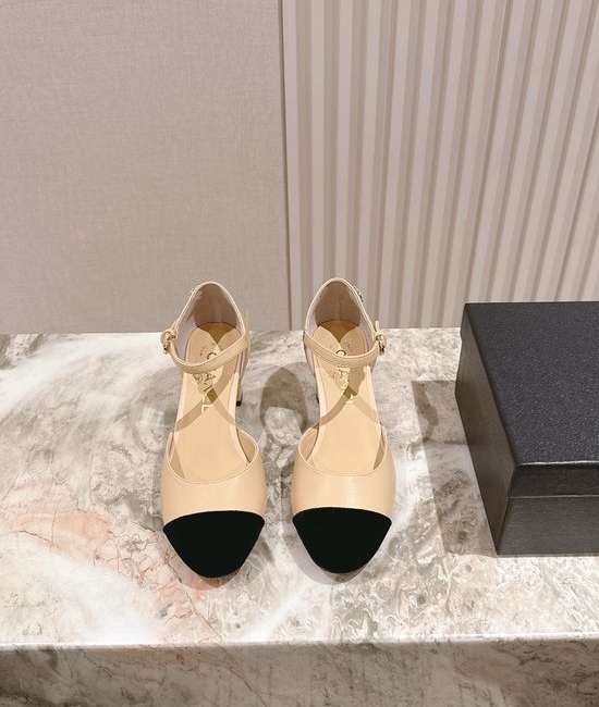 Chanel Pearl Accent Leather Mary Jane Comfort Heel Sandals