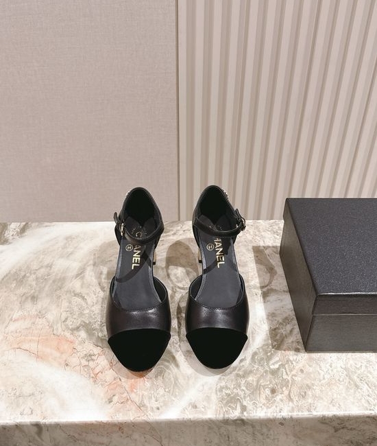 Chanel Pearl Accent Leather Mary Jane Comfort Heel Sandals