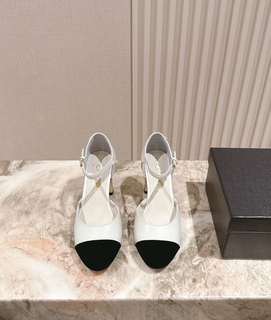 Chanel Pearl Decor Genuine Leather Mary Jane Low Heel Sandals