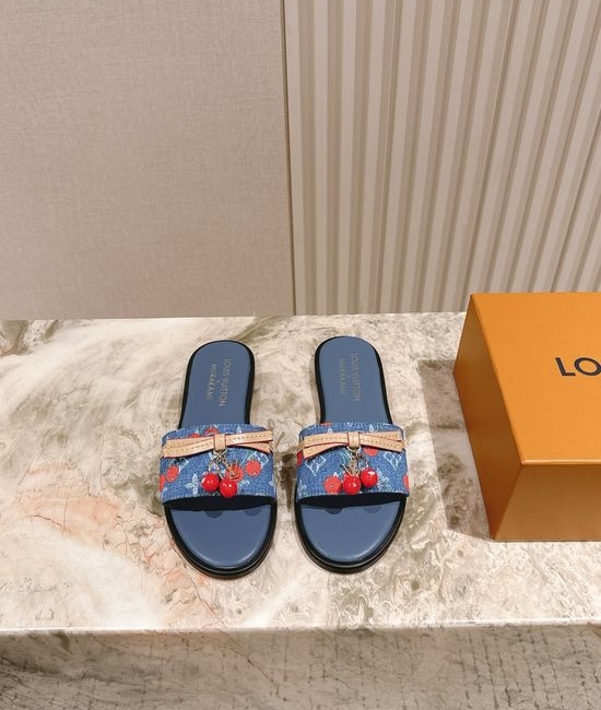 Louis Vuitton LV Printed Leather Comfortable Casual Flat Slides