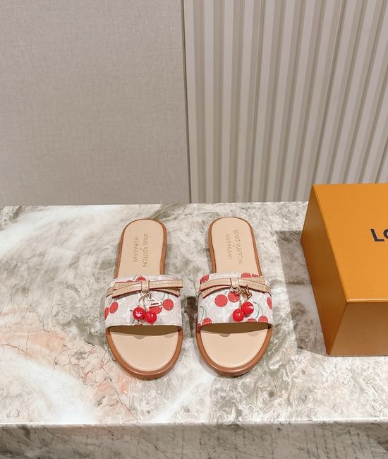 Louis Vuitton LV Printed Leather Comfortable Casual Flat Slides