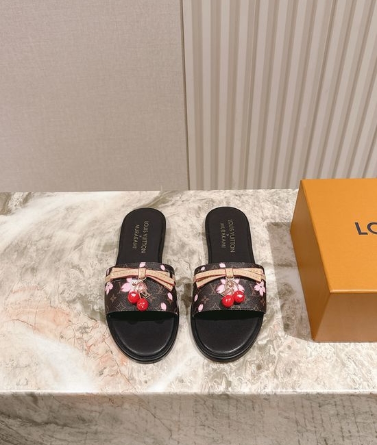Louis Vuitton LV Printed Leather Comfortable Casual Flat Slides
