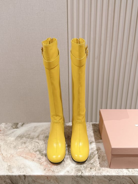 Miu Miu Genuine Leather Durable Sole Fashion Ankle Tall Boots