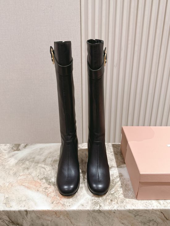 Miu Miu Genuine Leather Durable Sole Fashion Ankle Tall Boots