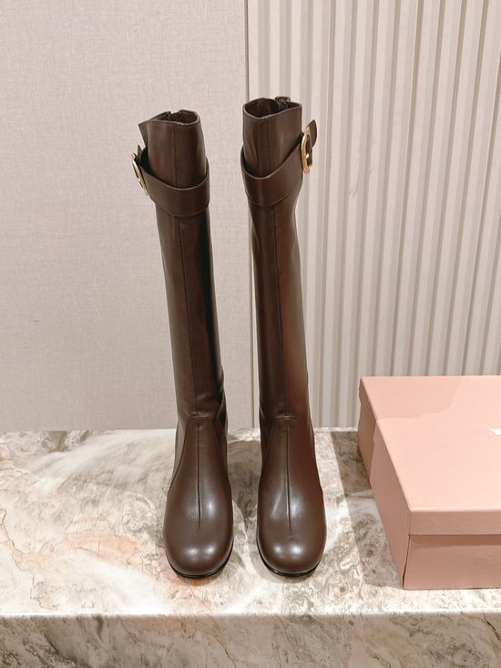 Miu Miu Genuine Leather Durable Sole Fashion Ankle Tall Boots