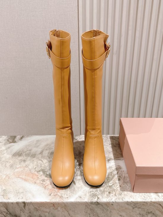 Miu Miu Genuine Leather Durable Sole Fashion Ankle Tall Boots