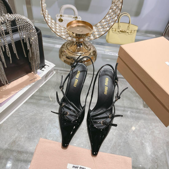 Miu Miu Pointed Toe Stiletto Heel Sandals Metal Ring Detail Leather Sole