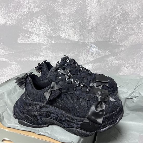 Balenciaga Lace Bow Decor Chunky Sneakers Sweet Cool Style