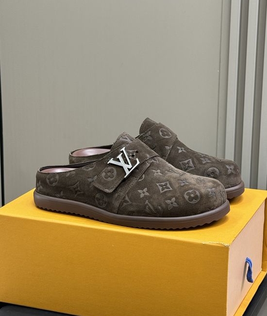 Louis Vuitton LV Suede Printed Comfort Platform Slide Sandals