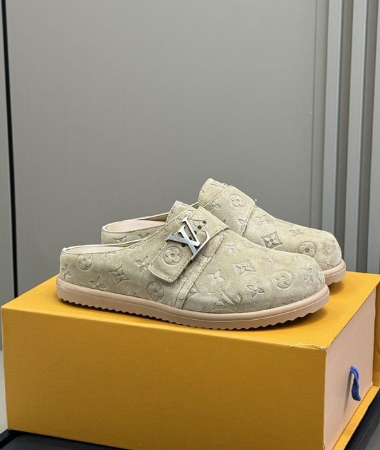 Louis Vuitton LV Suede Printed Comfort Platform Slide Sandals