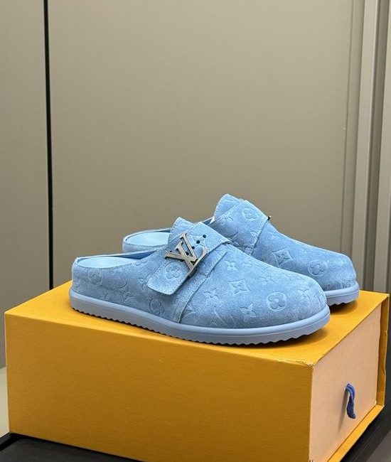 Louis Vuitton LV Suede Printed Comfort Platform Slide Sandals