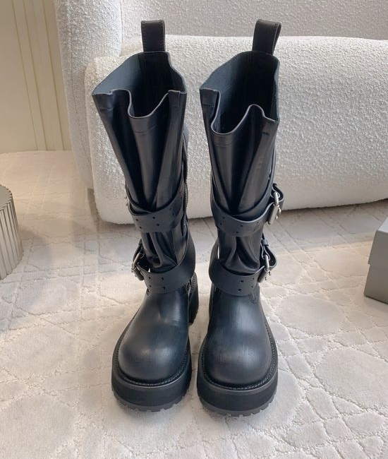 Balenciaga Distressed Leather Foldable Moto Boots with Metal Accents