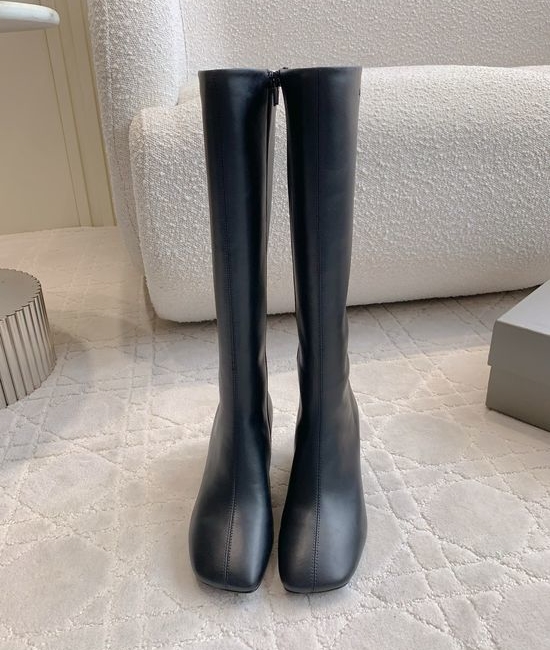 Balenciaga Square Toe Block Heel Knee High Leather Boot