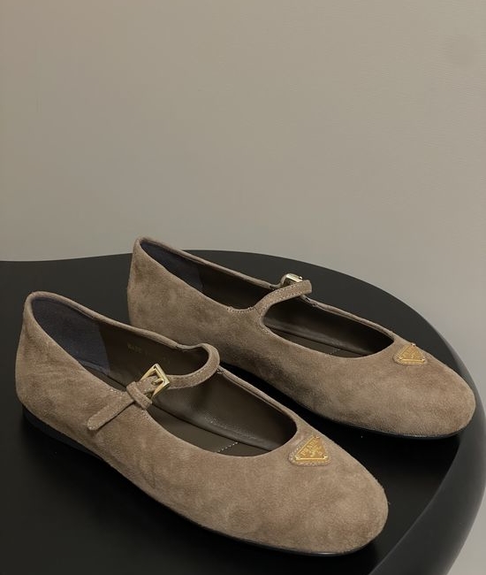 Prada Premium Suede Mary Jane Flats with Logo Detail
