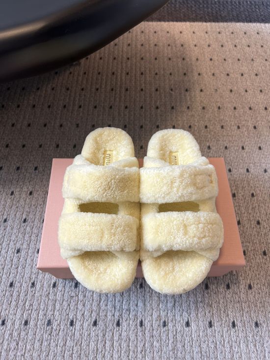 Miu Miu Genuine Wool Lined Slippers Warm Anti Slip