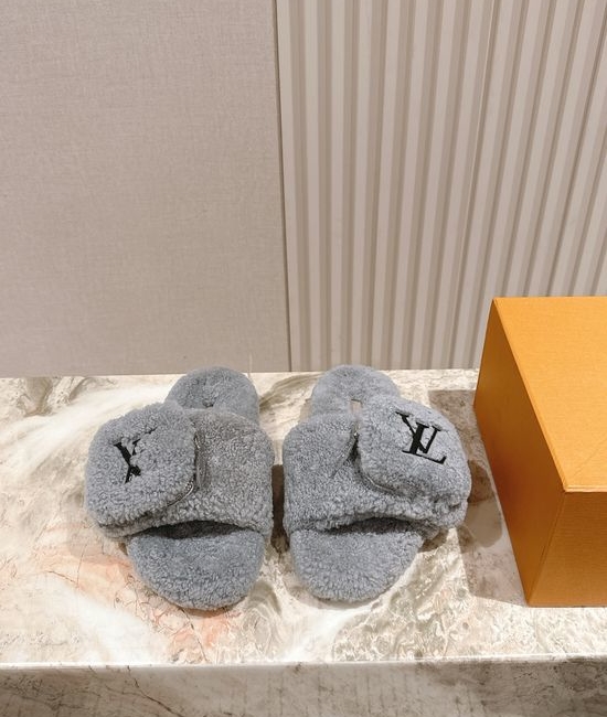Louis Vuitton LV Shearling Lined Wool Slide Sandals Thick Sole