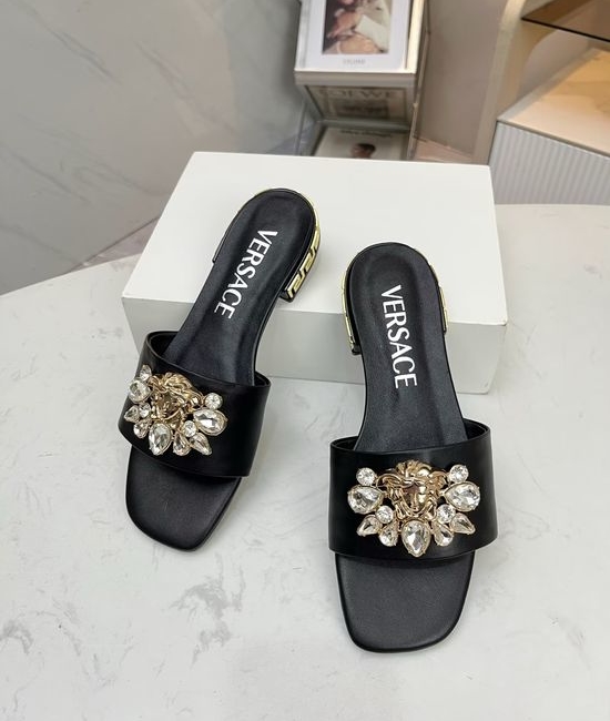 Versace Cowhide Flat Slide Sandals With Sheepskin Lining
