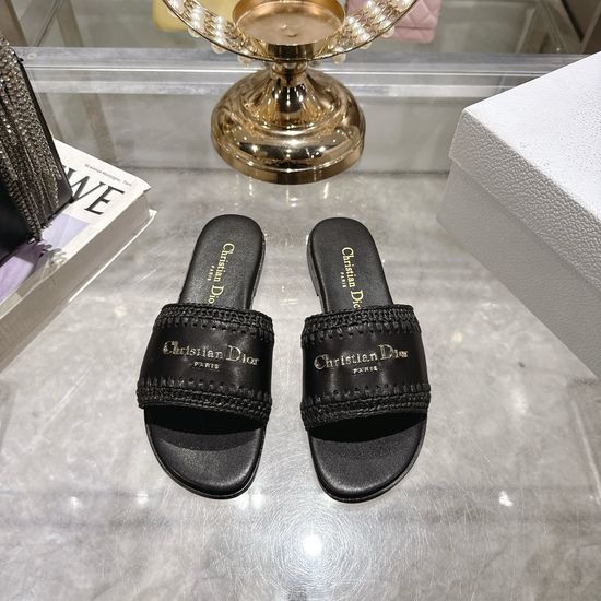 Christian Dior Woven Strap Flat Slides with Soft Leather Lining
