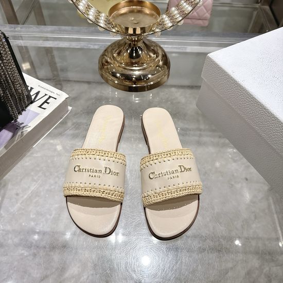 Christian Dior Woven Strap Flat Slides with Soft Leather Lining