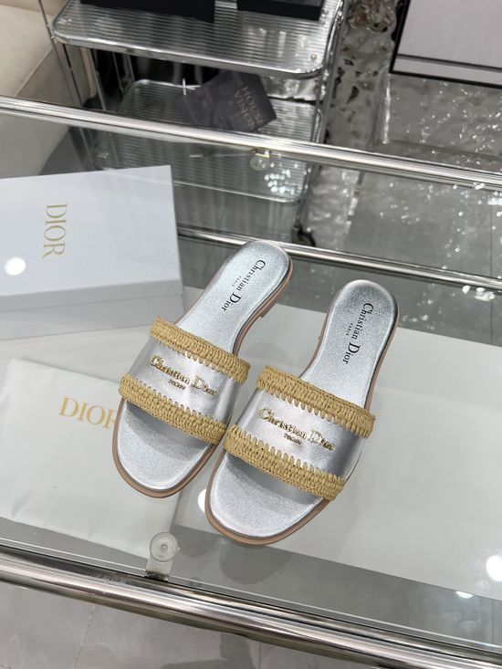 Christian Dior Handwoven Raffia Casual Summer Slides