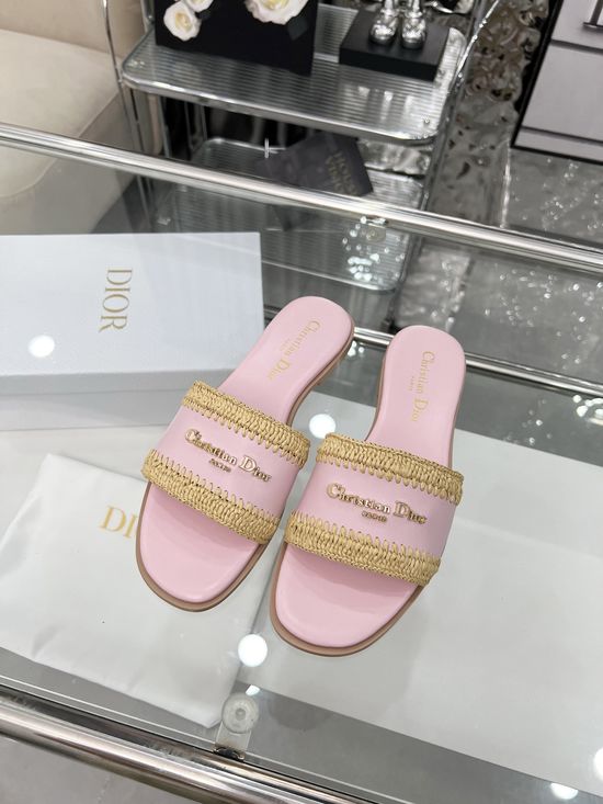 Christian Dior Handwoven Raffia Casual Summer Slides
