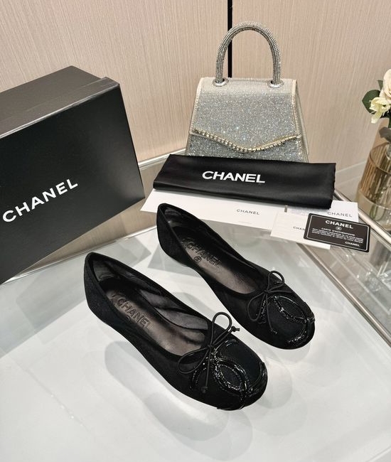 Chanel Genuine Leather Bow Decor Comfortable Ballet Mary Jane Shoes