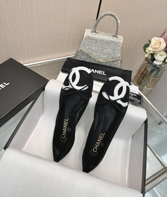 Chanel Genuine Leather Bow Decor Comfortable Ballet Mary Jane Shoes