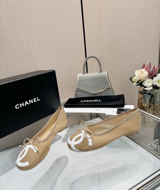 Chanel Genuine Leather Bow Decor Comfortable Ballet Mary Jane Shoes