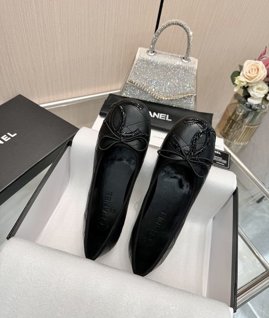 Chanel Genuine Leather Bow Decor Comfortable Ballet Mary Jane Shoes