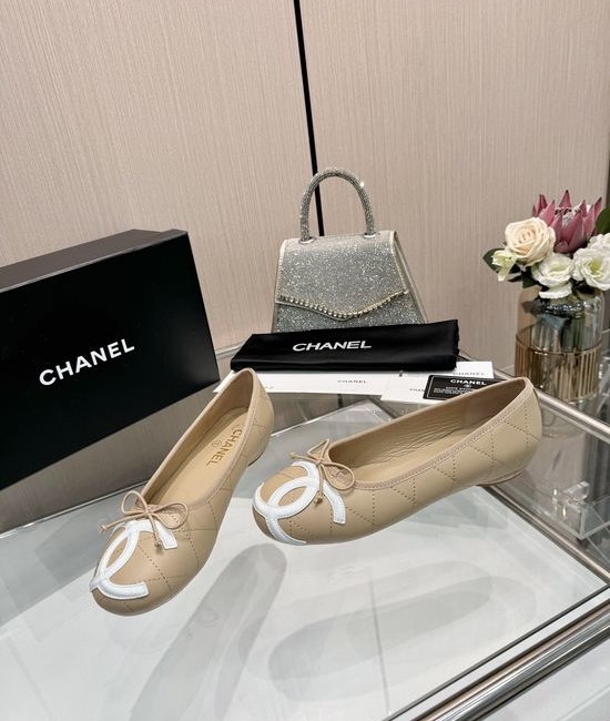Chanel Genuine Leather Bow Decor Comfortable Ballet Mary Jane Shoes